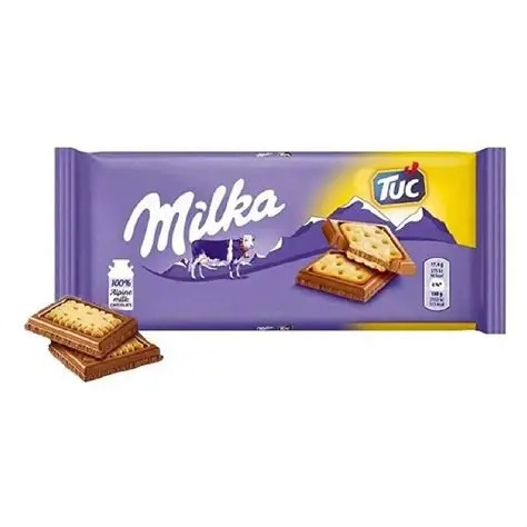 Tableta de chocolate con leche cubierta con galletas TUC Milka (87g)